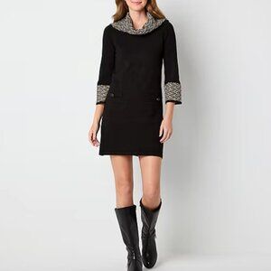 Jessica Howard Womens 3/4 Sleeve Geometric Sweater Dress , Black Sz Small
